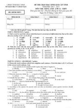 Đề thi chọn học sinh giỏi cấp tỉnh môn Tiếng Anh Lớp 12 - Năm học 2012-2013 - Sở giáo dục và đào tạo Bắc Ninh (Có đáp án)